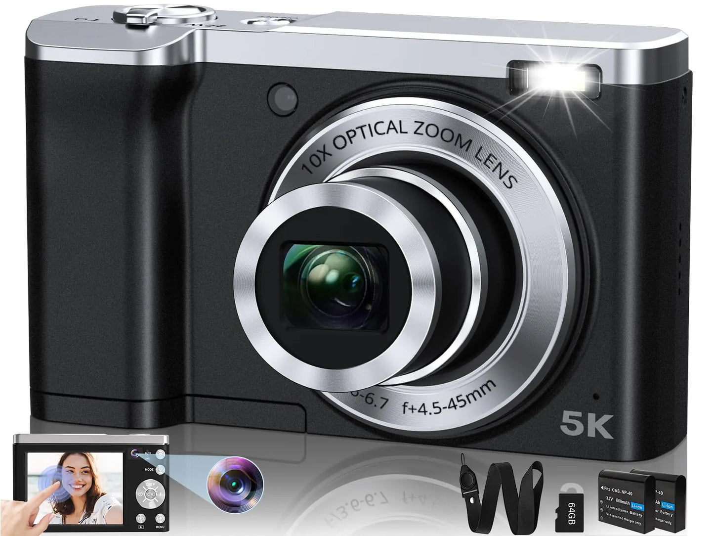 56MP 5K Dual Lens Vlog Camera with Touch Screen