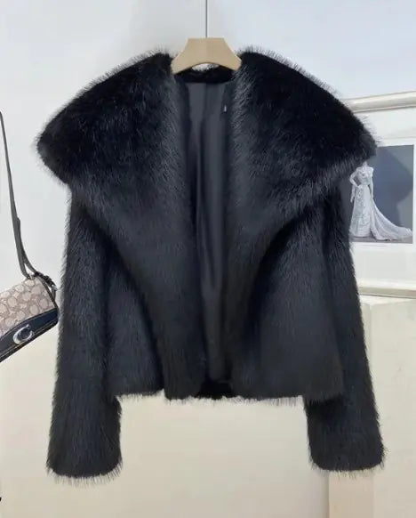 Chic Lapel Faux Fur Coat