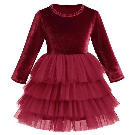 Toddler Girls Burgundy Velvet Twirl Dress