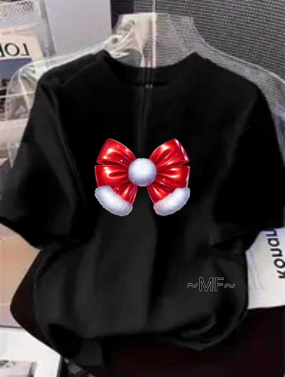 Cozy Christmas Bow Loose Fit Tees - Unisex