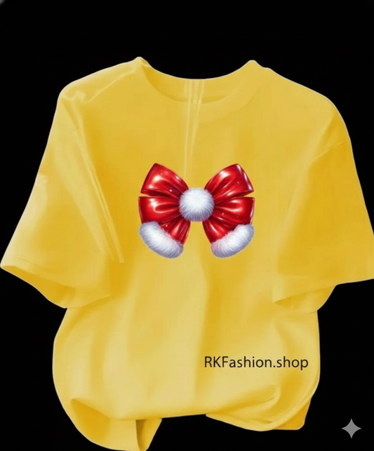 Cozy Christmas Bow Loose Fit Tees - Unisex