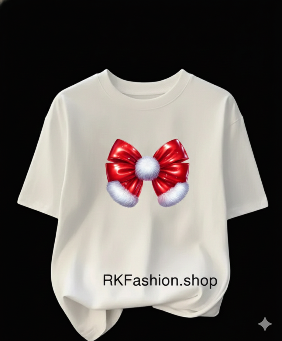 Cozy Christmas Bow Loose Fit Tees - Unisex