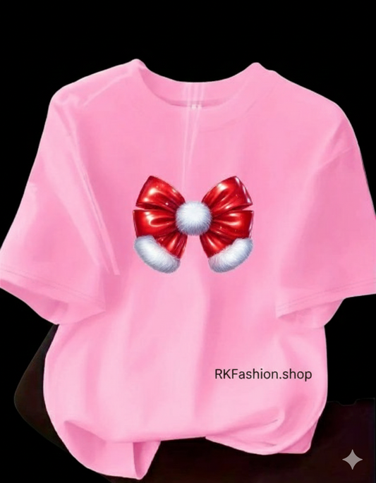 Cozy Christmas Bow Loose Fit Tees - Unisex