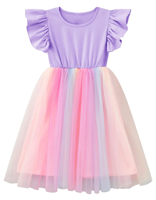 CuteSleeves Girls' Rainbow Tutu Dress - Tulle & Ruffle